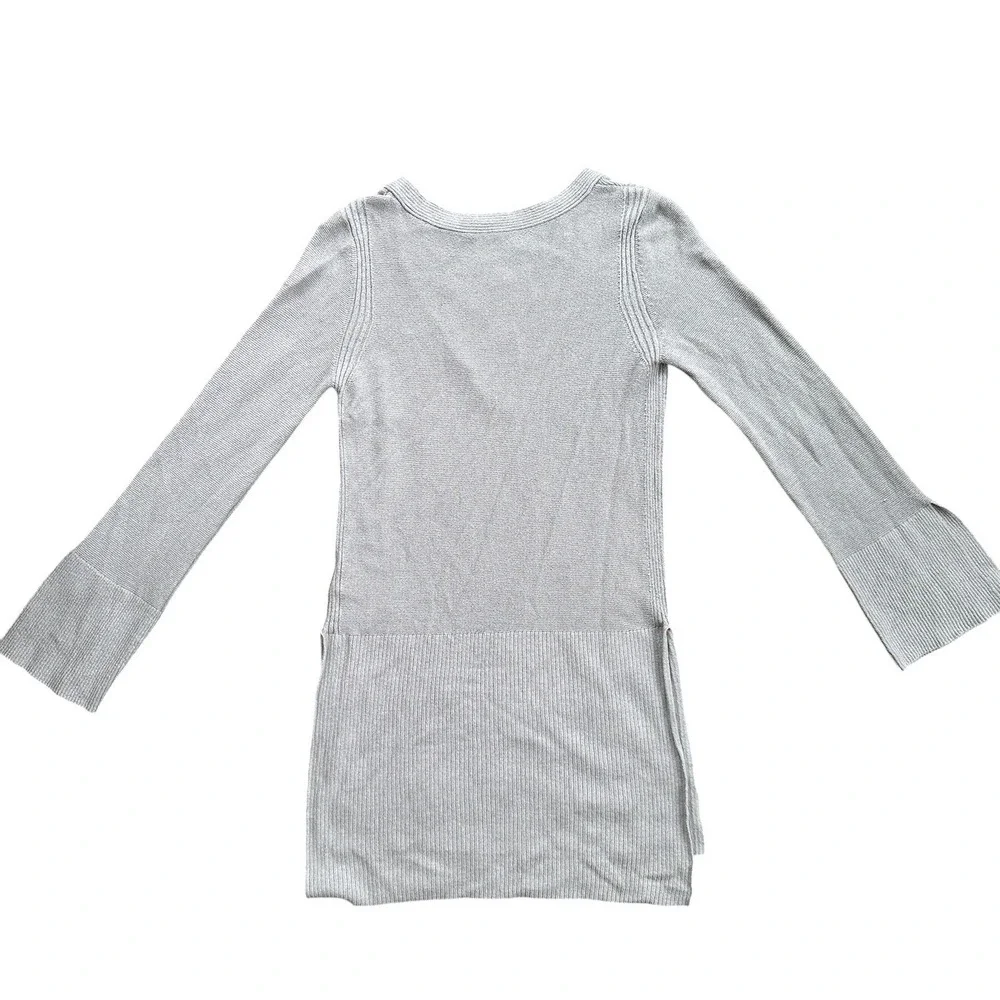 Free People Tunic Sweater Womens Small Gray Strappy V-Neck Bell Sleeve Excellent